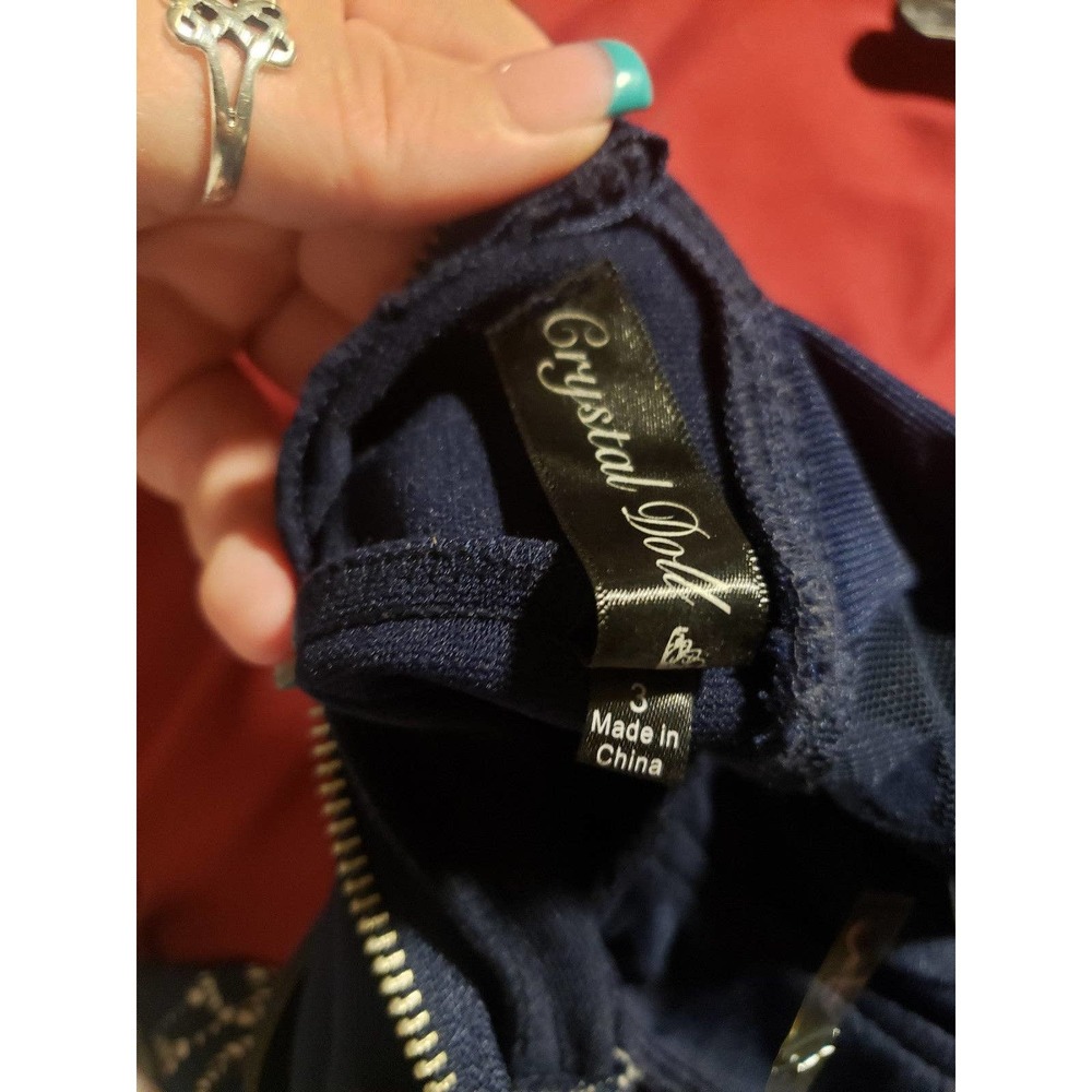 Like New Navy Blue above knee cocktail dress size 3 by Crystal Doll - Picture 6 of 6